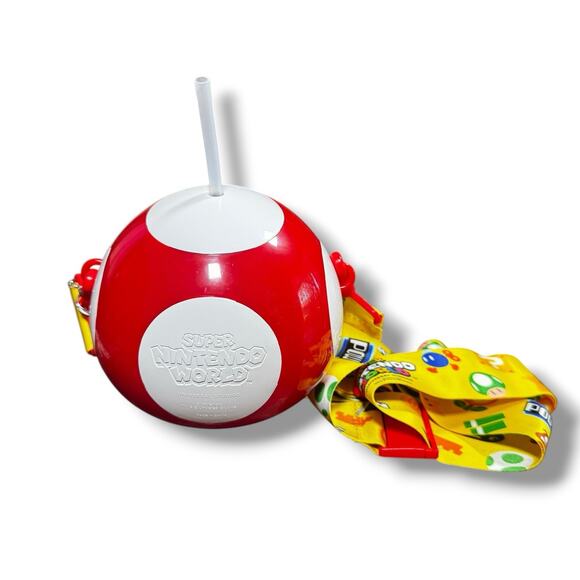Super Nintendo World Power Up Mushroom Sipper Cup w/ Straw Universal Studios - Picture 2 of 5